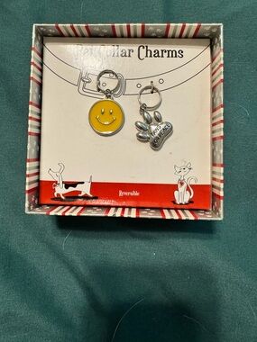Smile Face & Paw Charms Keyring Set - Yellow & Silver